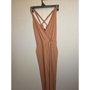 Windsor Women Terracotta Rust Sleeveless Crisscross Back Wide Leg Jumpsuit L